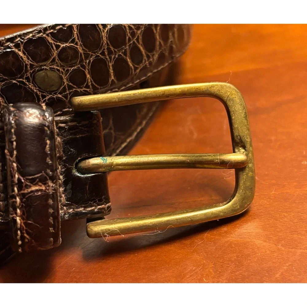 Vintage Brooks Brothers Mens Brown Genuine Alligator Leather Belt Brass USA 36